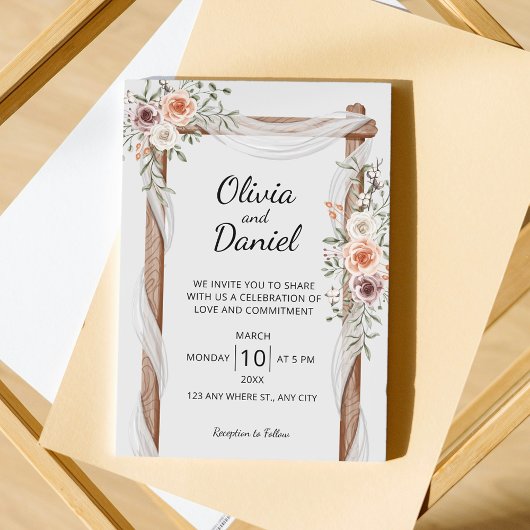 Rustic Arch Watercolor Floral | Boho Wedding     Kaart