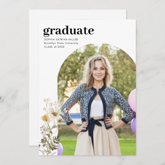 Rustic Arch Wildflower Foto Afstuderen Afstuderen Aankondiging (Voorkant / Achterkant)