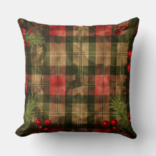 Rustic Argyle Kerstkussen – Rood & Groen Kussen