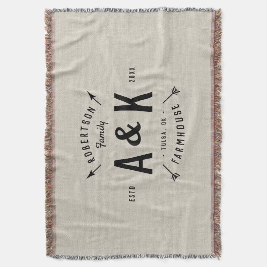 Rustic Arrow Family Monogram Deken (Voorkant Verticaal)