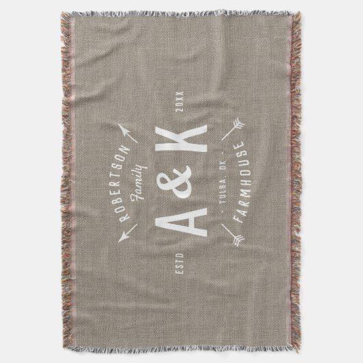 Rustic Arrow Family Monogram Deken (Voorkant Verticaal)