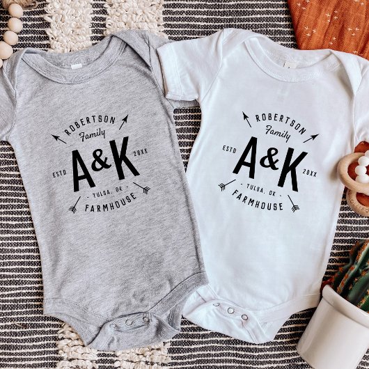 Rustic Arrow Family Monogram Farmhouse Romper