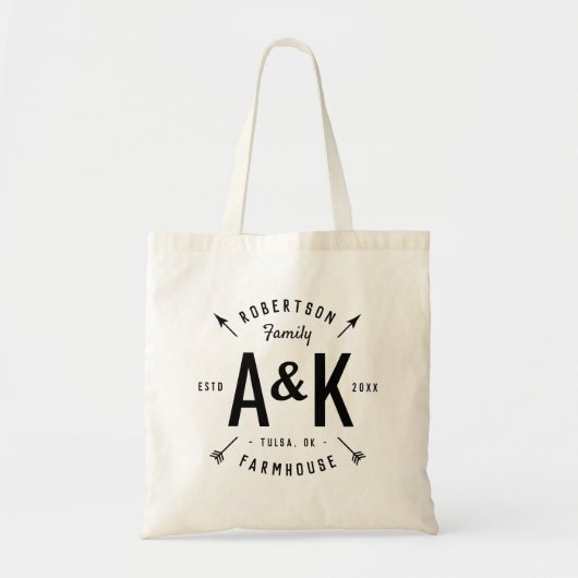 Rustic Arrow Family Monogram Farmhouse Tas (Voorkant)