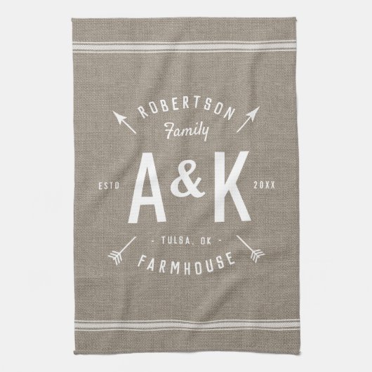 Rustic Arrow Family Monogram Theedoek (Verticaal)