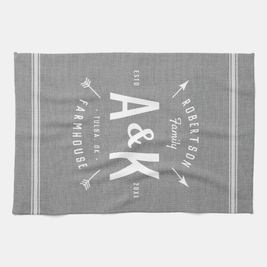 Rustic Arrow Family Monogram Theedoek (Horizontaal)