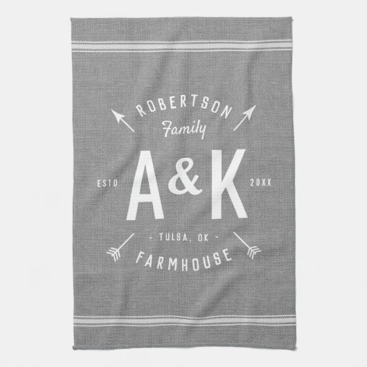 Rustic Arrow Family Monogram Theedoek (Verticaal)