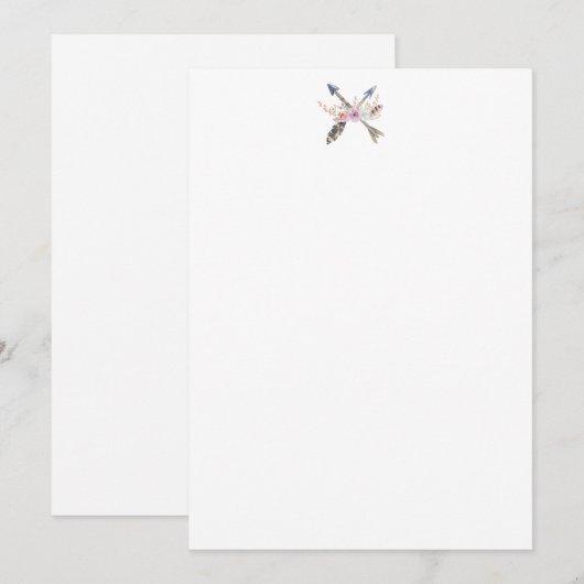 Rustic Arrow Feather Flower Briefpapier Bedankkaart (Voorkant / Achterkant)