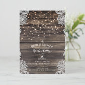 Rustic Ash Brown Wood Lace & Lights Vrijgezellenfe Kaart (Staand voorkant)
