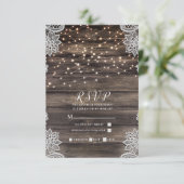 Rustic Ash Brown Wood Lace RSVP Kaartje (Staand voorkant)