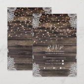 Rustic Ash Brown Wood Lace RSVP Kaartje (Voorkant / Achterkant)