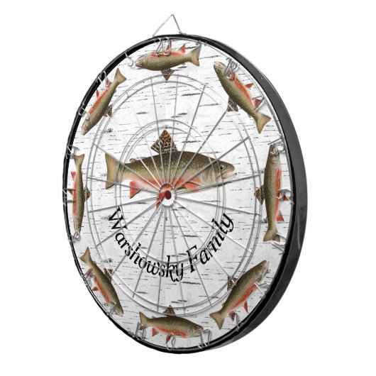 Rustic Aspen Bark Trout Fisherman Lake House Dar Dartbord (Voorkant Rechts)