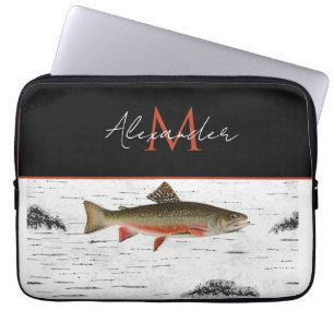 Rustic Aspen Bark Trout Fisherman Lake House Laptop Sleeve