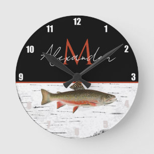 Rustic Aspen Bark Trout Fisherman Lake House Ronde Klok