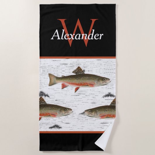 Rustic Aspen Bark Trout Fisherman Lake House Strandlaken (Voorkant)