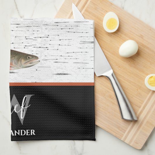 Rustic Aspen Bark Trout visser Lake House Kitc Theedoek (Quarter Fold)