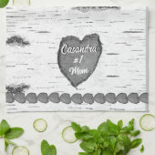 Rustic Aspen Bark Wood Carved Heart #1 Mam Naam Theedoek (Gevouwen)