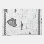 Rustic Aspen Bark Wood Carved Heart #1 Mam Naam Theedoek (Horizontaal)