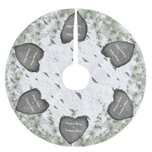 Rustic Aspen Bark Wood Carved Hearts zels Kerstboom Rok (Voorkant)