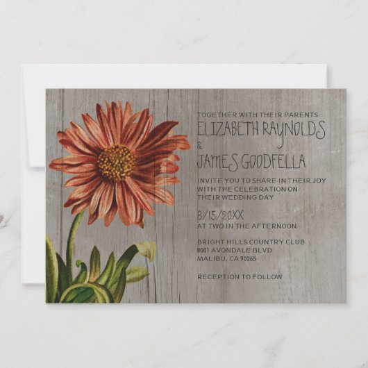 Rustic Aster Wedding Invitations Kaart (Voorkant)