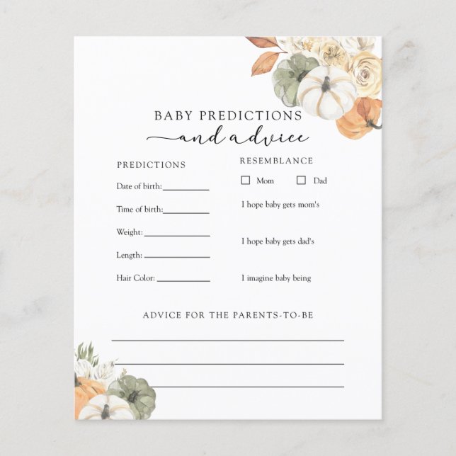 Rustic Autumn Baby Advice and Predictions Card (Voorkant)