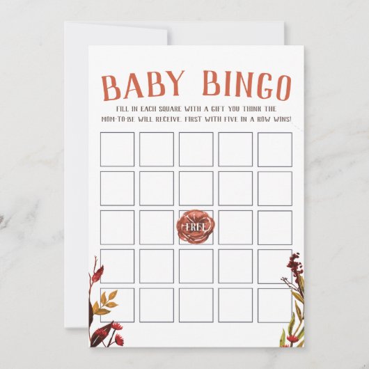 Rustic Autumn Baby shower Bingo Kaart (Voorkant)