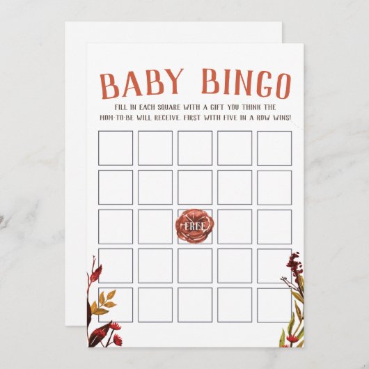 Rustic Autumn Baby shower Bingo Kaart (Voorkant / Achterkant)