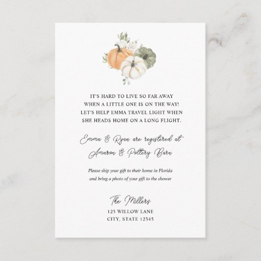 Rustic Autumn baby shower over lange afstand Informatiekaartje (Voorkant)