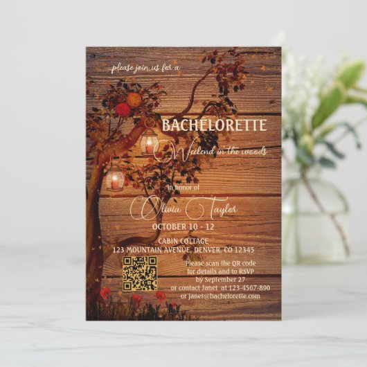 Rustic Autumn Bachelorette Weekend in de Bossen Kaart (Staand voorkant)