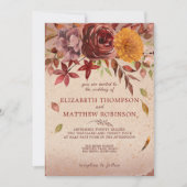 Rustic Autumn Bloom Burgundy Blush Fall Wedding Kaart (Voorkant)