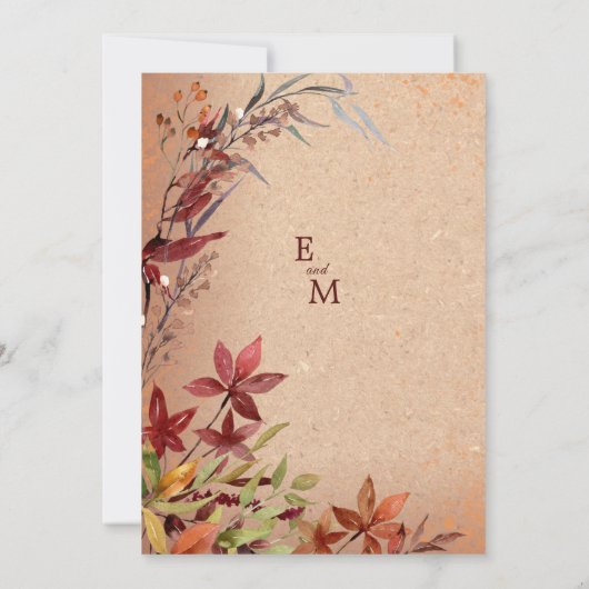 Rustic Autumn Bloom Burgundy Blush Fall Wedding Kaart (Achterkant)