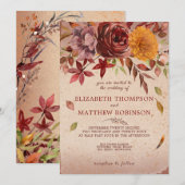 Rustic Autumn Bloom Burgundy Blush Fall Wedding Kaart (Voorkant / Achterkant)