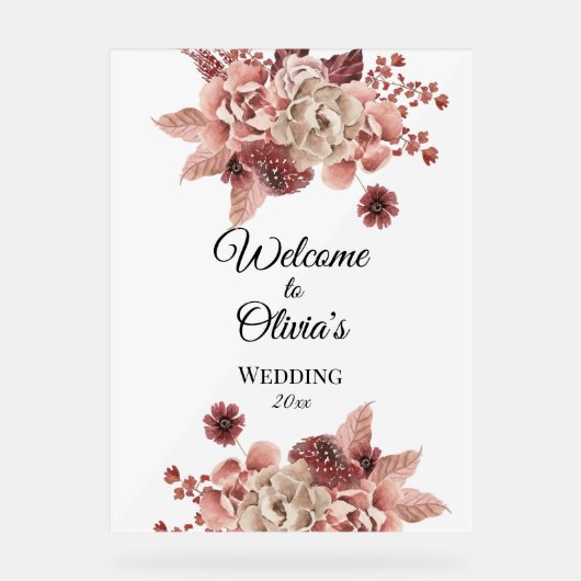 Rustic Autumn Blooms Waterverf Acryl Bord (Voorkant)