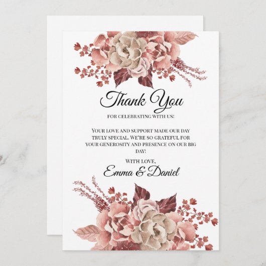 Rustic Autumn Blooms Waterverf Bedankkaart (Voorkant / Achterkant)