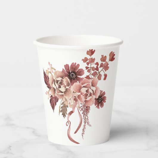 Rustic Autumn Blooms Waterverf Papieren Bekers (Voorkant)