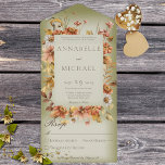 Rustic Autumn Blush Wildbloemen Groen Geen diner All In One Uitnodiging<br><div class="desc">OOK BESCHIKBAAR MET EEN QR-CODE OM TE SCAN IN HET RSVP-GEBIED. Dit eenvoudige maar elegante ontwerp heeft een lijst van herfstbloemen op een zachte witte blauwe bedekking op een olijfgroene achtergrond. De voorflap bevat de bruid en de eerste initialen van de bruidegom. Dit ontwerp is beschikbaar met of zonder maaltijdopties...</div>
