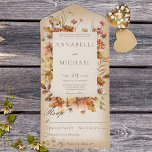 Rustic Autumn Blush Wildflower Tan No Dinner All In One Uitnodiging<br><div class="desc">OOK BESCHIKBAAR MET EEN QR-CODE OM IN HET RSVP-GEBIED TE SCAN. Dit eenvoudige maar elegante ontwerp heeft een lijst van herfstbloemen op een zachte witte blauwe bekleding op een beige achtergrond. De voorflap bevat de bruid en de eerste initialen van de bruidegom. Beschikbaar met of zonder maaltijdopties van Eenvoudig Farmhouse...</div>