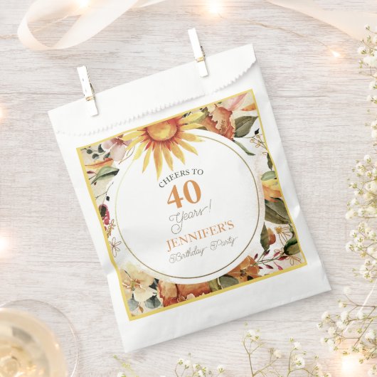Rustic Autumn Boho Sunflower 40th Birthday Party Bedankzakje (Geknipt)