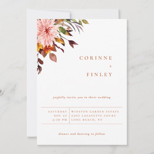 Rustic Autumn Bouquet Wedding Invitation Aankondiging (Voorkant)