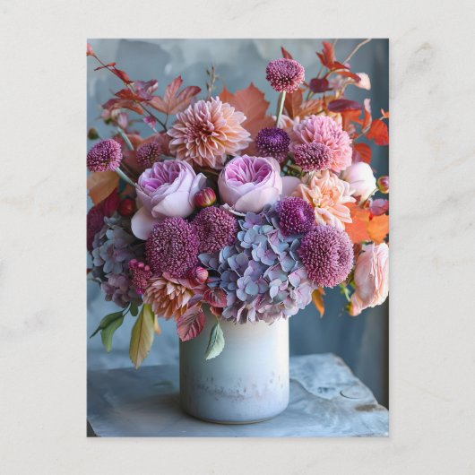 Rustic Autumn Bouquet with Dahlias and Hydrangeas Briefkaart (Voorkant)