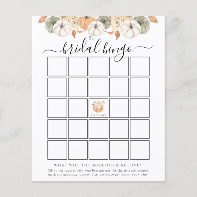 Rustic Autumn Bridal Bingo Kaart (Voorkant)
