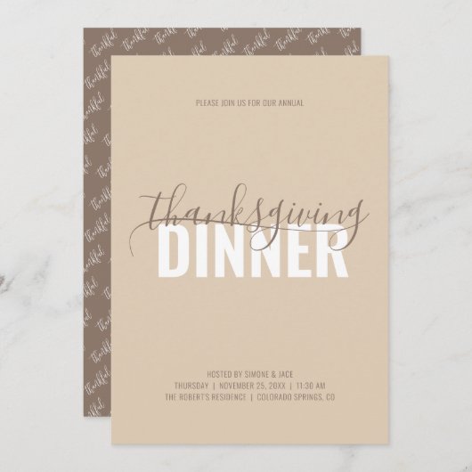 Rustic Autumn Brown Dinner Party Invitation Kaart (Voorkant / Achterkant)
