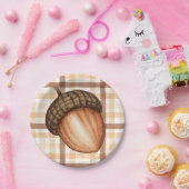 Rustic Autumn Brown Plaid Herfst Acorn Baby shower Papieren Bordje (Feest)