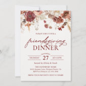 Rustic Autumn Burgundy Floral Friendsgiving Dinner Kaart (Voorkant)