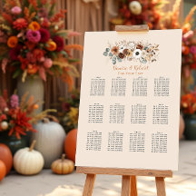 Rustic Autumn Dried Flowers Wedding Seating Chart