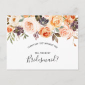 Rustic Autumn Elegant Floral Bridesmaid Uitnodiging Briefkaart (Voorkant)