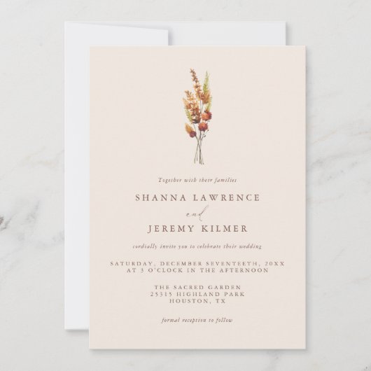 Rustic Autumn Elegant Minimal Wedding | Uitnodigin Kaart (Voorkant)
