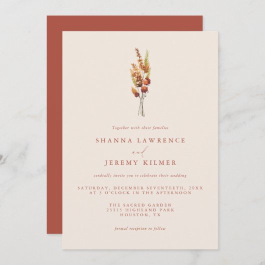 Rustic Autumn Elegant Minimal Wedding | Uitnodigin Kaart (Voorkant / Achterkant)