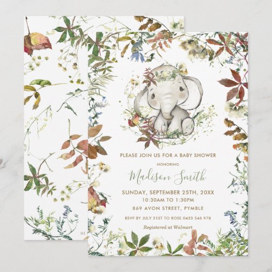 Rustic Autumn Elephant Genderneutraal Baby shower Kaart (Voorkant / Achterkant)