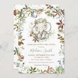 Rustic Autumn Elephant Genderneutraal Baby shower Kaart