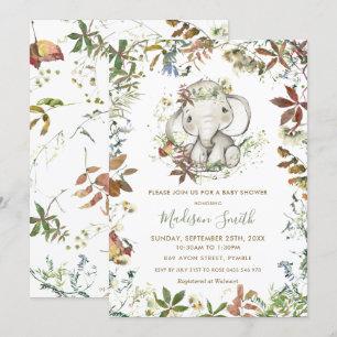 Rustic Autumn Elephant Genderneutraal Baby shower Kaart